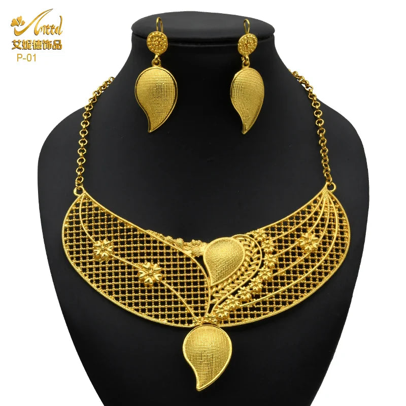 ANIID African 24K Gold Plated Jewelry Sets For Women 2PCS Set