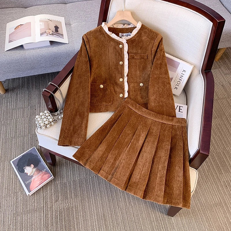 2024 autumn winter short two piece set for women Tweed skirt sets conjuntos femininos elegantes 2 piece sets women outfit cloth