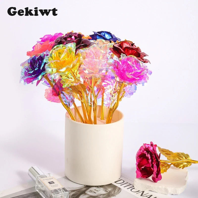 5/10/20pcs 24K Foil Plated Rose Valentine's Day Creative Gift Gold Rose Lasts Forever Love Wedding Decor Lover Lighting Roses