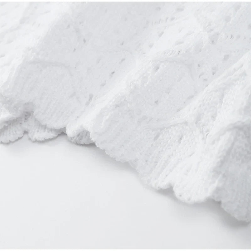 Sexy Women Crochet Hollow Out Patchwork Top Suits Fashion Round Neck Cardigan Crop Shorts Sets Summer Female Beach Party Outfit