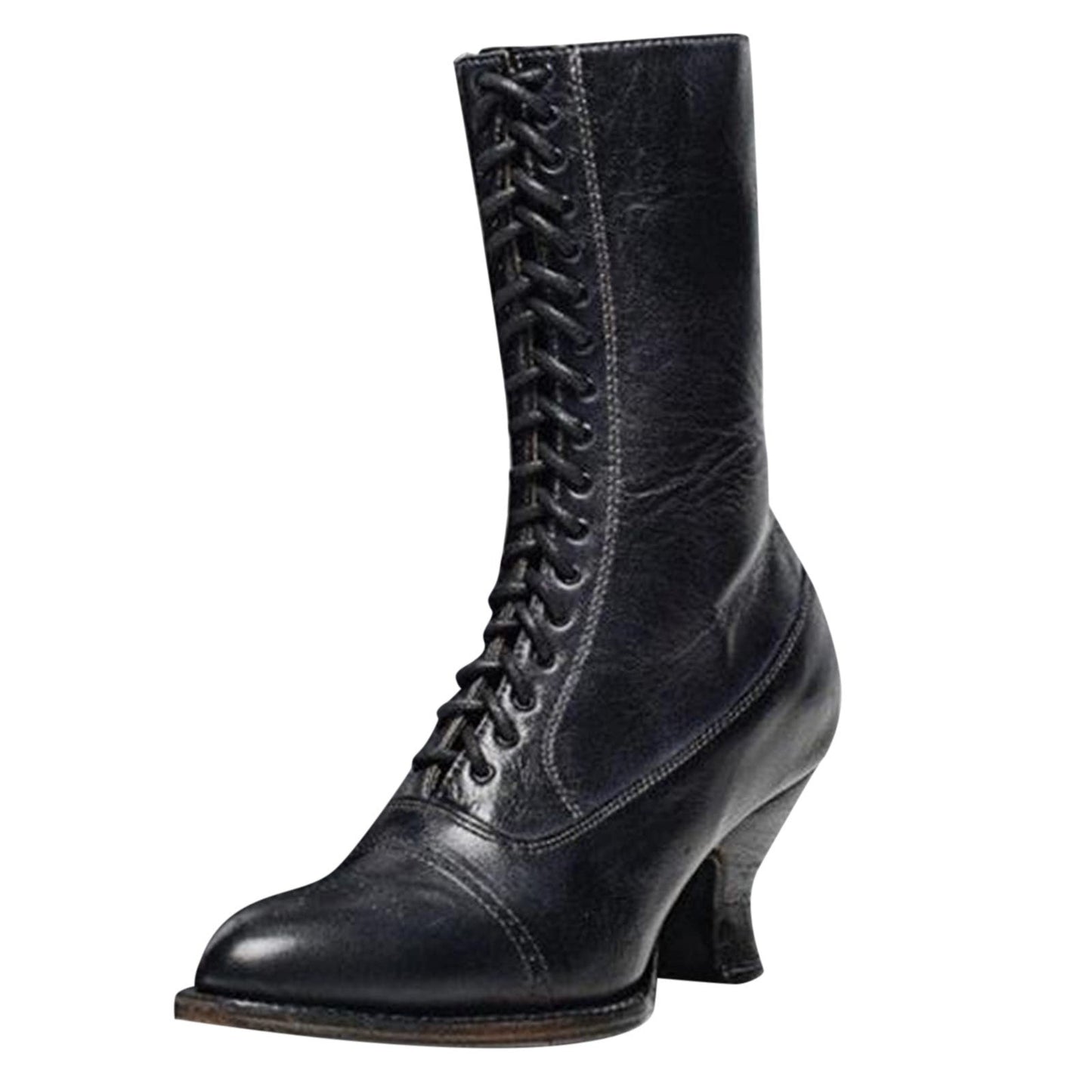 Gothic Women's Boots Toe Heel Ankle Lace Up Pointed toe Boots High Vintage Stretch Cross Tied Shoes zapatos para mujeres
