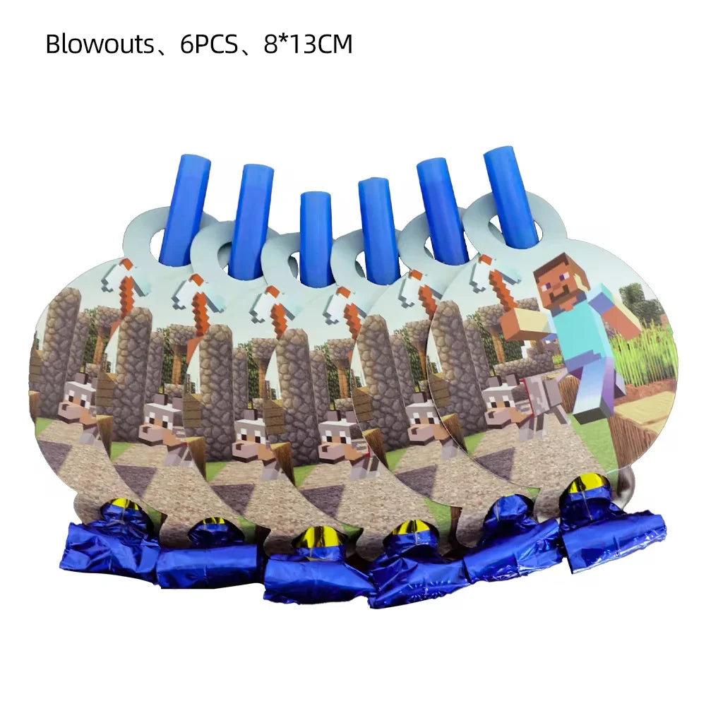 Miner Crafting Pixel Video Game Party Decor Disposable Tableware Cup Plate Tablecloth Balloon Baby Shower Kid Boy Party Supplies