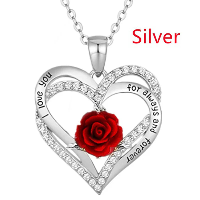 Fashion Income Rose Flower Pendant Necklace, Anniversary Party Accessories, Birthday, Mother's Day, Jewelry Gifts  Mom  Ladies  Girls.