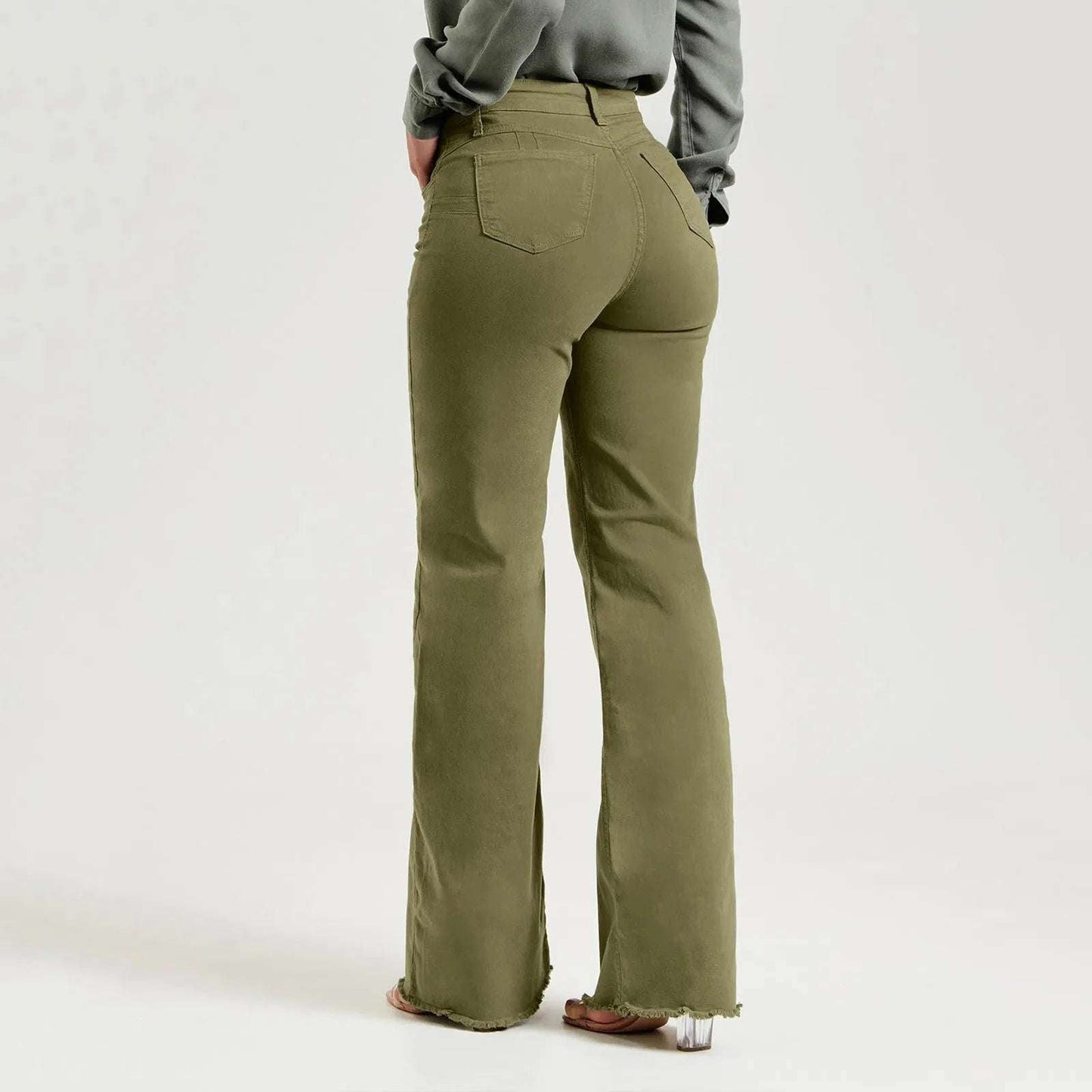 Jeans For Women High Waist Womens Casual Denim Pants Jeans Green Color Bell Jeans Flared Denim Jeans 여성바지