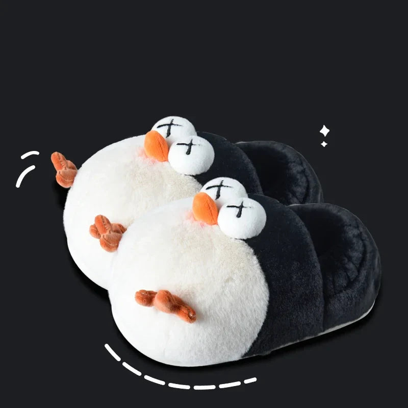 Women's Home Slippers Cute Cartoon Bird Cotton Slippers Winter Warm and Anti Slip Slippers