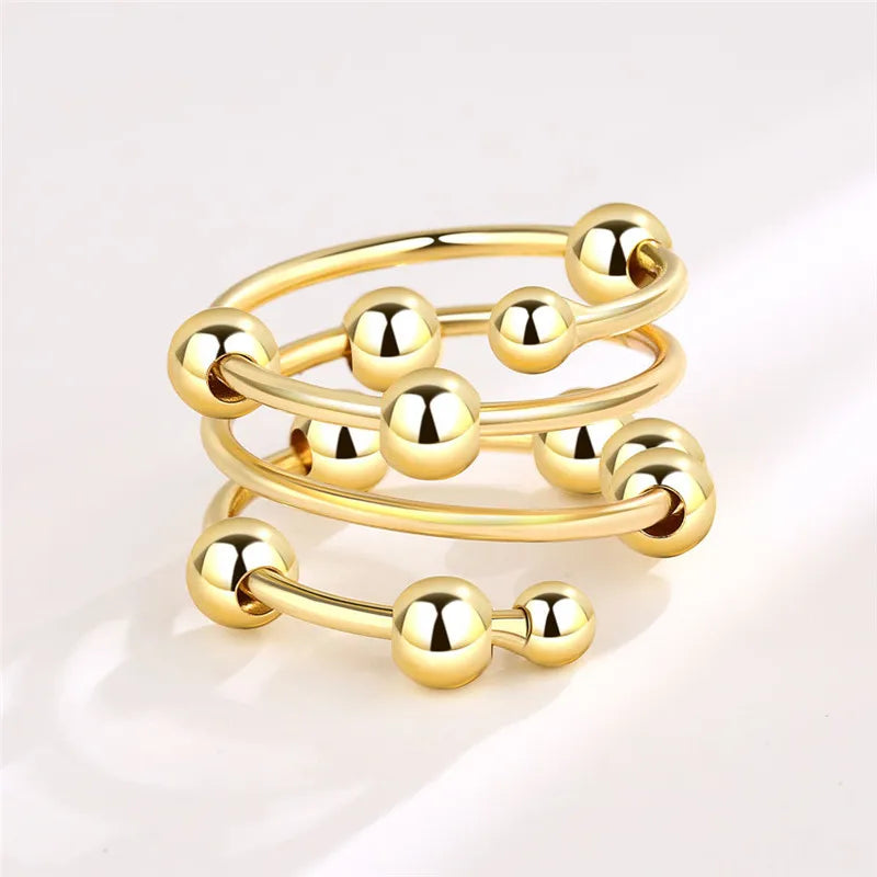 2023 Fashion Beads Anxiety Ring Fidget Spinner Rings Crystal Butterfly Flower Star Moon Ring Anti Stress Jewelry Gift