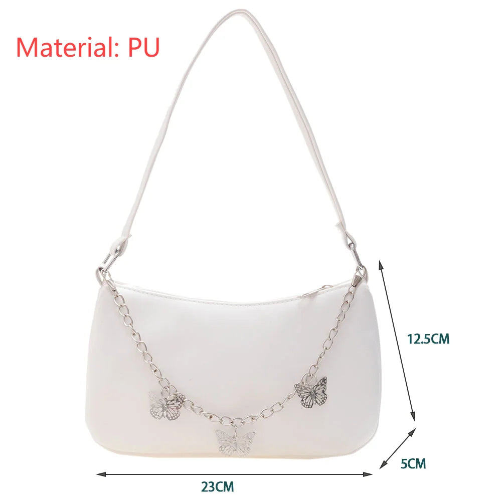 Retro Butterfly Chain Underarm Bag Women‘s Fashion Solid Color Shopping Shoulder Bag Travel Casual Small Handbags for Women