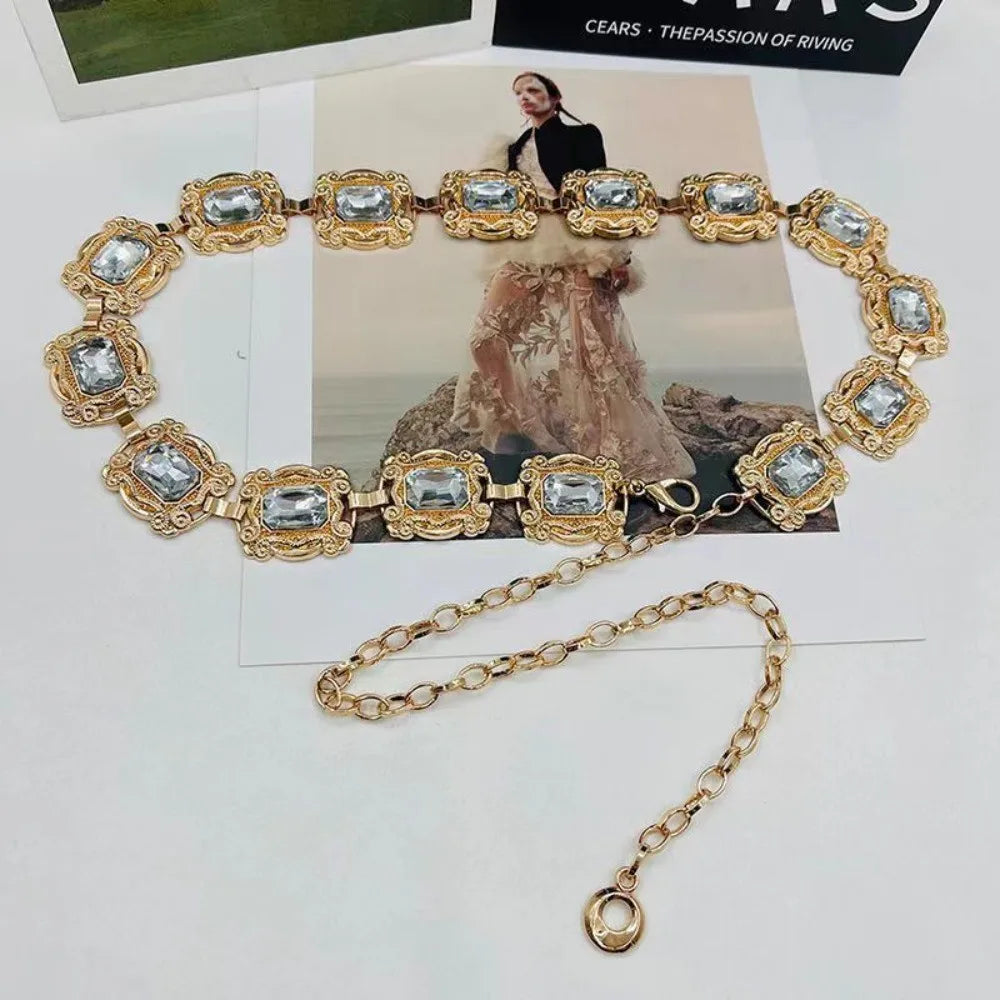 New fashion ladies belt, casual retro ladies belt, versatile acrylic crystal metal chain ladies belt , LR1573