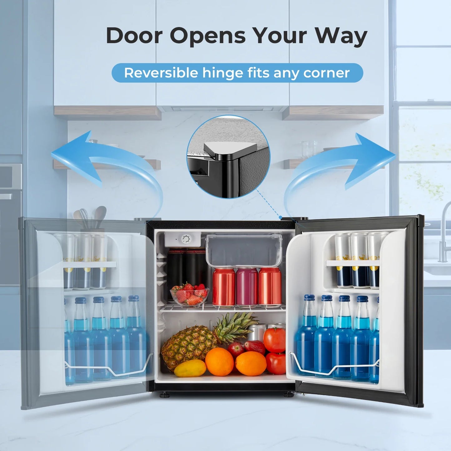 Mini Fridge 1.6 Cu.ft, Compact Small Drinks Refrigerator, Energy Saving, Adjustable Thermostat Dorm, Apartment, Bedroom, Black