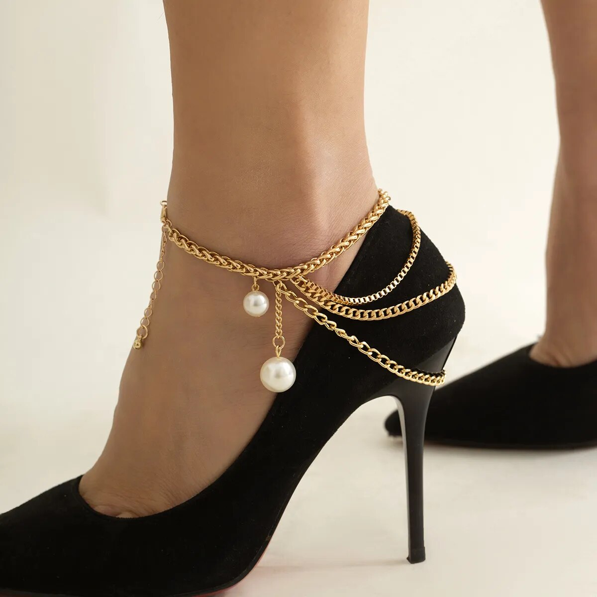 New 1 PC Multilayer Link Chain Tassel Anklets for Women Bracelet on the Leg Decoration on Foot Sandals Beach Accessories
