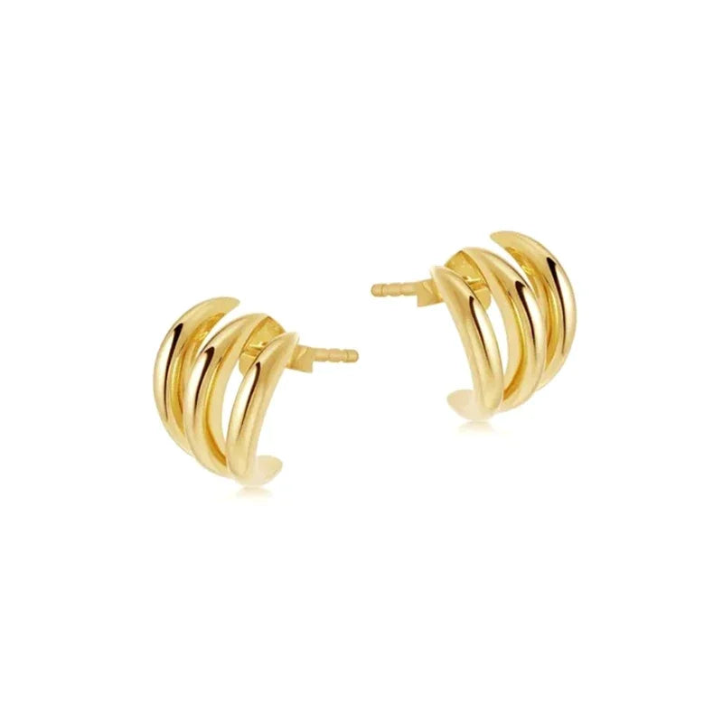 925 Sterling Silver Ear Needle Vintage C Shape Earrings For Women Triple Open Circle Piercing Stud Earrings Fashion Jewelry