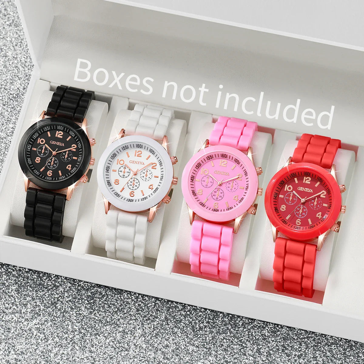 4PCS Women's Watches Fashion SIlicone Band Arabic Dial Quartz Watch Set（Without Box）
