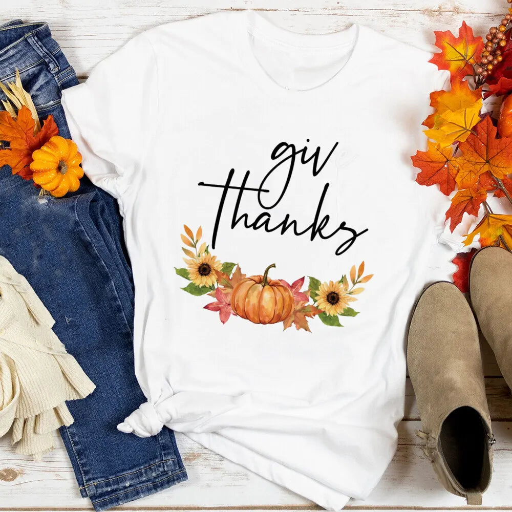 Just A Girl Who Loves Fall Shirt Thanksgiving Graphic Tee Clothes Fashion Pumpkin Spice Print T Shirt Tops Holiday Female Outfit