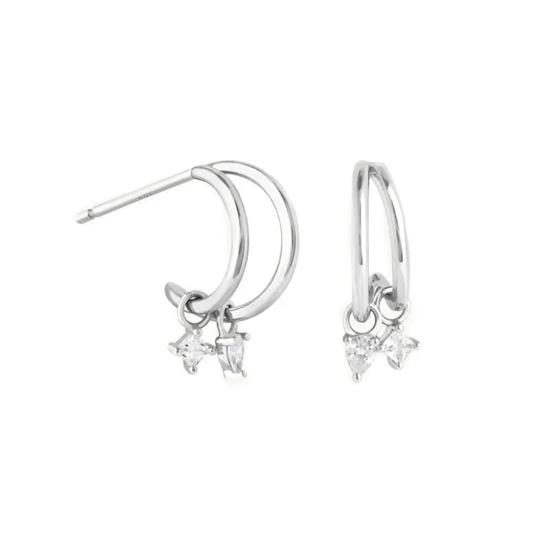 925 Sterling Silver Ear Needle Vintage C Shape Earrings For Women Triple Open Circle Piercing Stud Earrings Fashion Jewelry