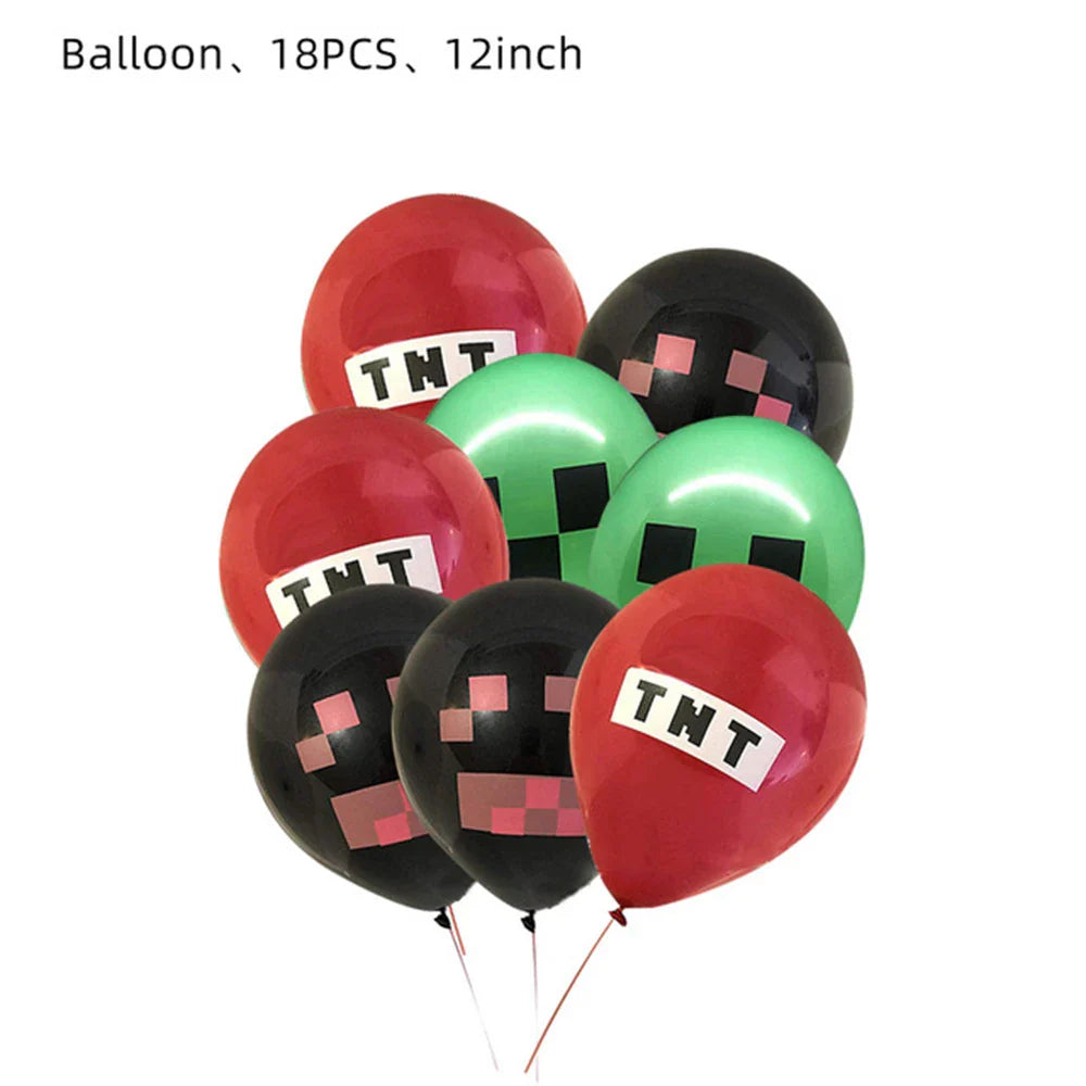 Miner Crafting Pixel Video Game Party Decor Disposable Tableware Cup Plate Tablecloth Balloon Baby Shower Kid Boy Party Supplies