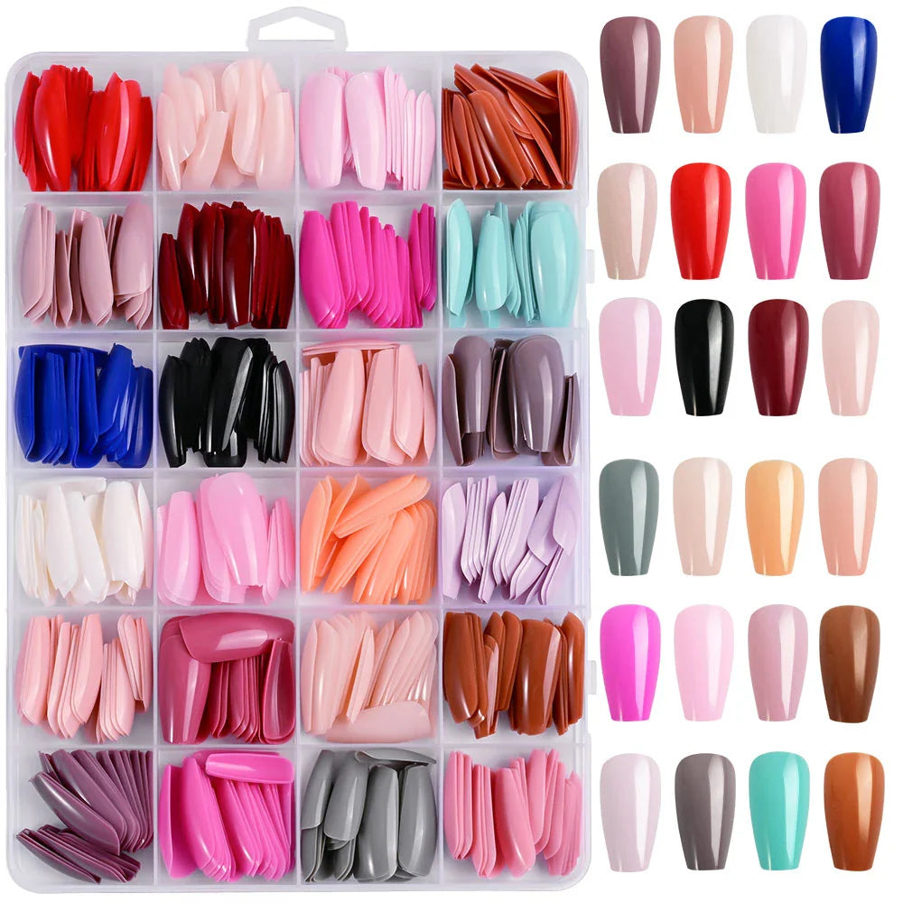 576pcs/Box Colorful Fake Nails Black Red Design, Oval Short Square Press On Mixed Full Cover Nail Tips.