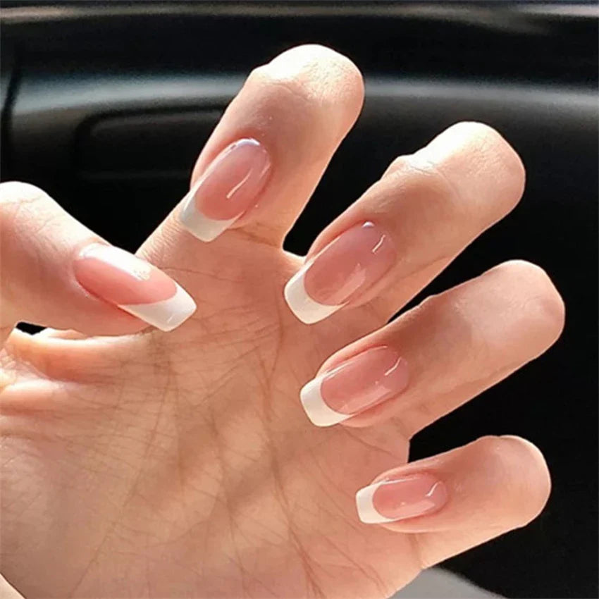 24Pcs/Set American Almond Christmas Wearing False Nails Full Coverage Press on Nails Removable Adhesive Acrylic Fake Nails Tips