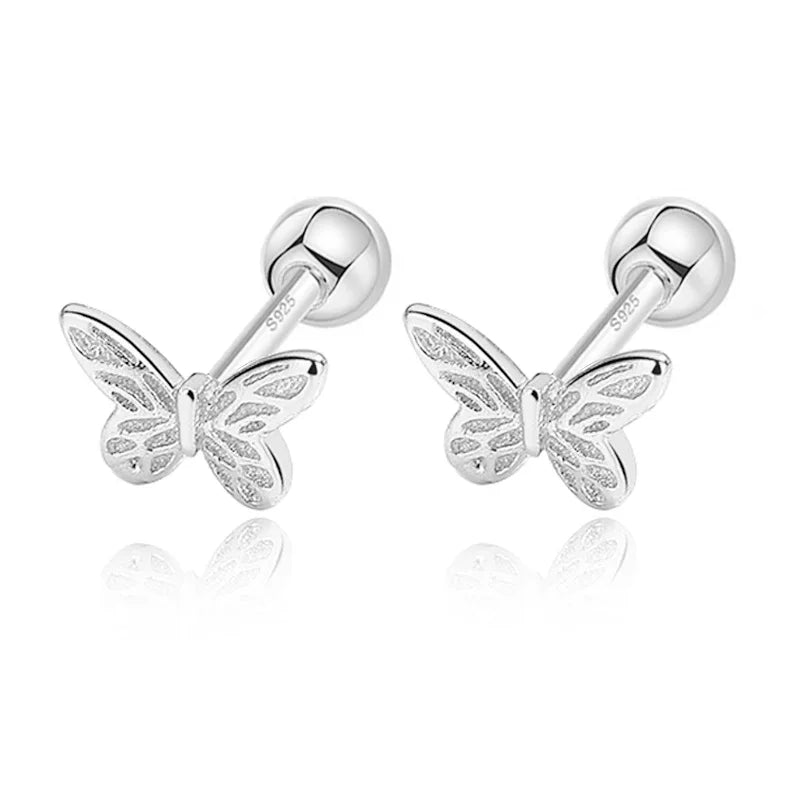 TrustDavis Real 925 Sterling Silver Fashion Sweet INS Butterfly Bear Screw Stud Earrings For Daughter Girls Fine Jewelry DG0013