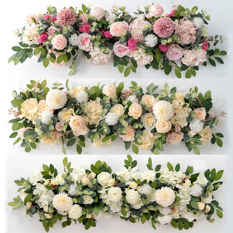 100cm Luxury White Rose Artificial Flower Row Wedding Table Centerpiece Flowers.