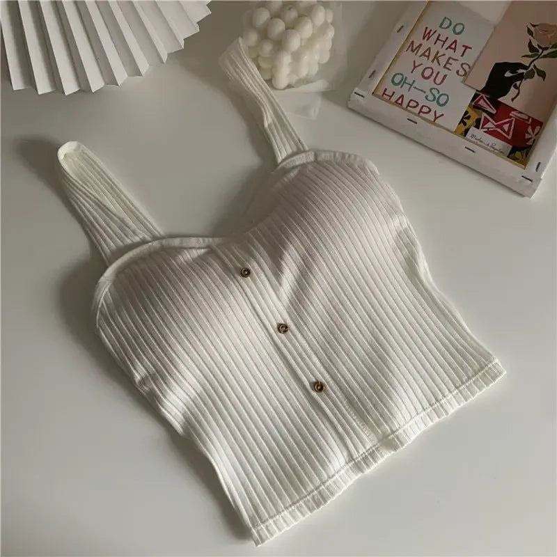 Crop Top Y2k Corset Summer Korean Fashion Tank Top Women's Clothing Knit Casual Basic Slim Vest Sweet Bra Tops Female Camisoles