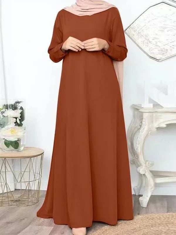 2024 Fashion Islam Ramadan Abaya Solid Loose Pullover Abayas Women Casual Elegance Long Sleeve Long Women Clothes Musulman Robe