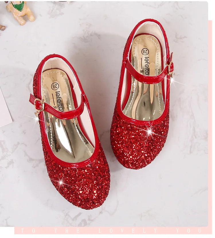 Zhongda Girls' Fashion Show Crystal Shoe New Versatile Mary Jane Fashion Sequins Walk Princess Shoe School Shoes for Kid Girls