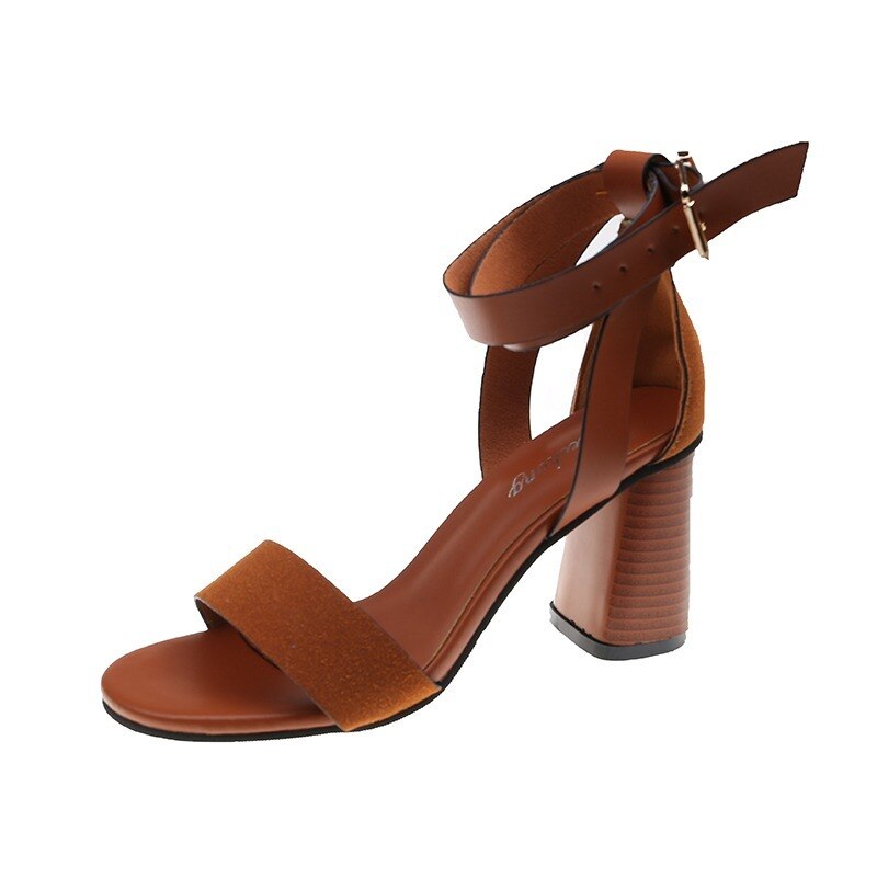 Women's Buckle Strap Open Round Toe High Heels