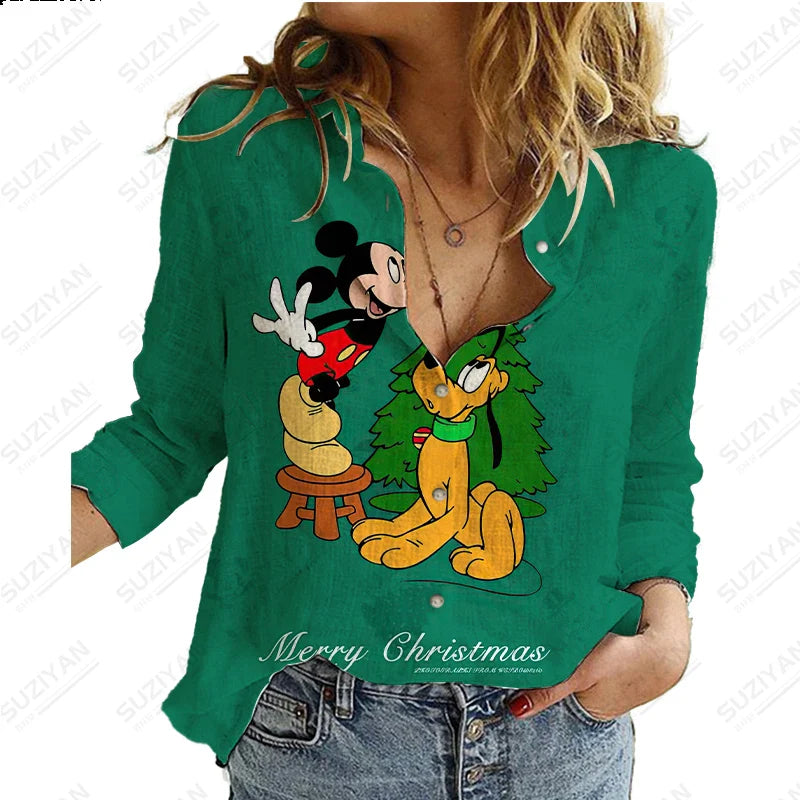 2023 Summer New Women's Long Sleeve Shirt Disney 3D Printed Button Cardigan Temperament Simple Shirt Street Loose Women's Shirt