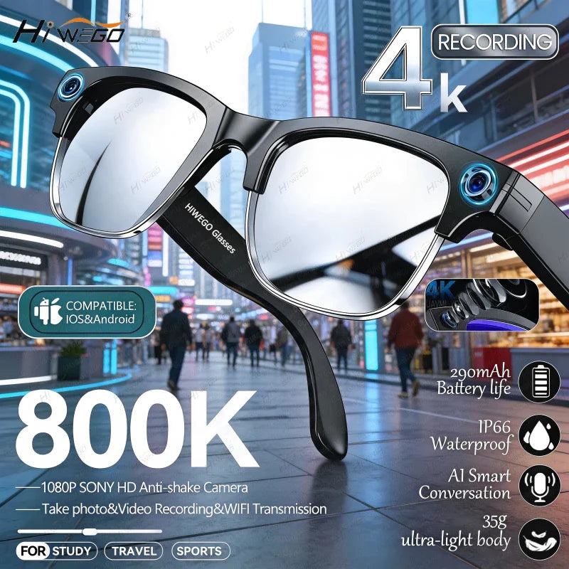 New1080P Anti-shake, Video Recording, 800W HD Smart Glasses,100+Language Translation, WIFI Transmission Call, AI Chat Glasses.