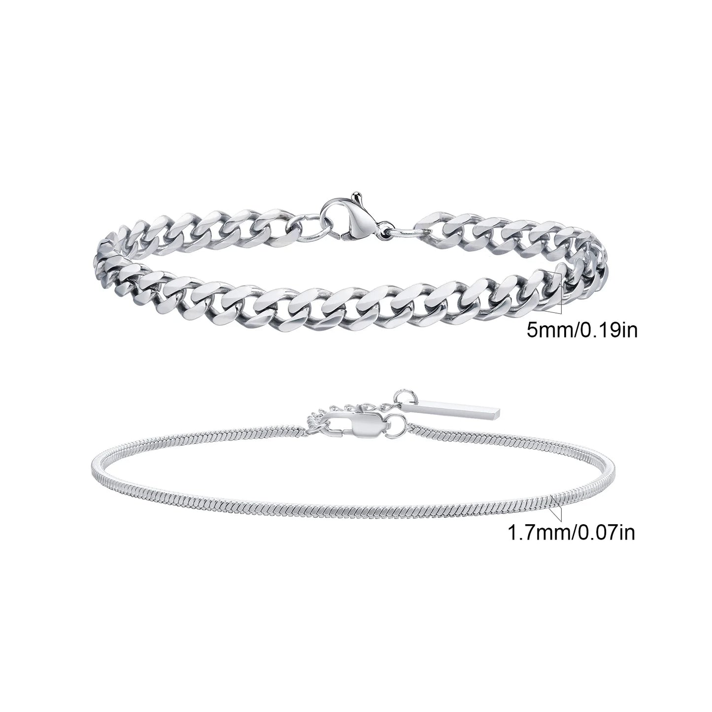 2pcs Men's Chain Bracelets,Stainless Steel Silver Gold Black Color Twist Rope Chain Wristband,Trendy Cuban Link Chains Gift