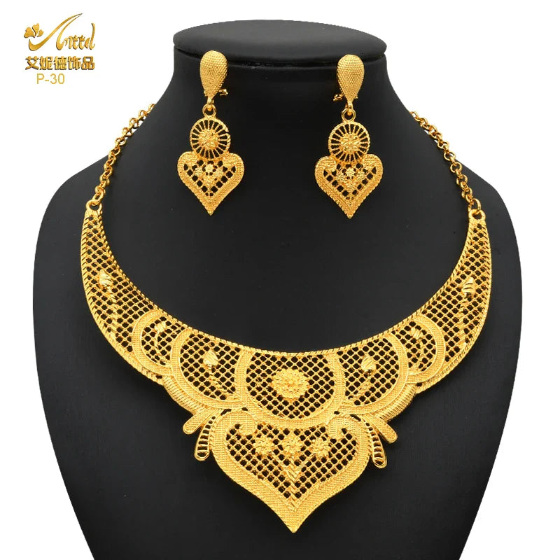 ANIID African 24K Gold Plated Jewelry Sets For Women 2PCS Set