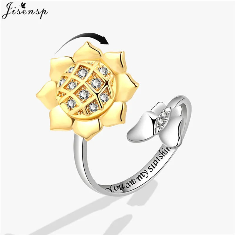 Luxury Fashion Fidget Spinner Ring Anxiety for Women Multiple Crystal Planet Butterfly Finger Rings Anti Stress Wedding Jewerly