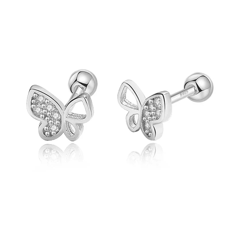 TrustDavis Real 925 Sterling Silver Fashion Sweet INS Butterfly Bear Screw Stud Earrings For Daughter Girls Fine Jewelry DG0013