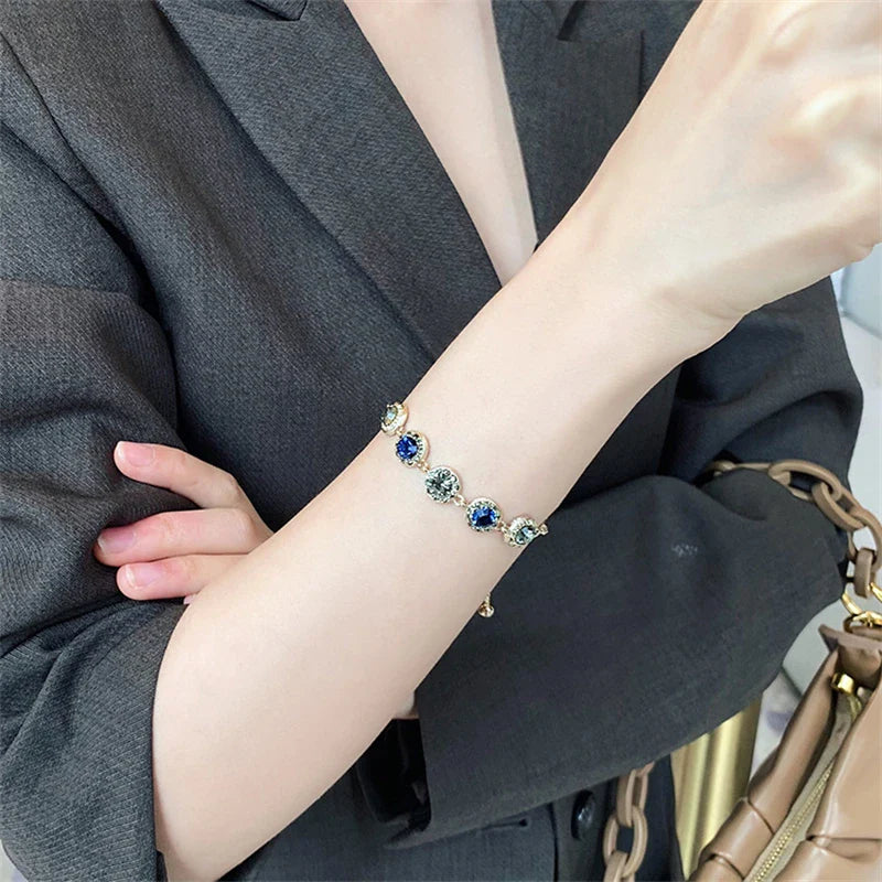 Luxury Blue Zircon 18K Gold Plated Women's Bracelet 2023 New Fashion Retro Zircon Bracelet Wedding Party Jewelry Gift