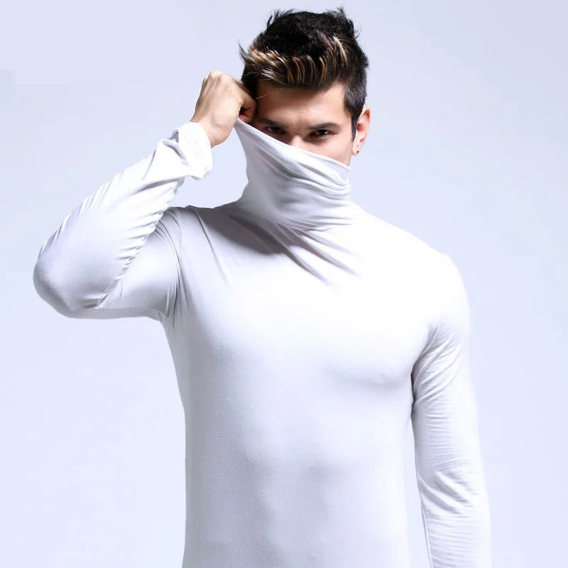 Men Turtleneck T-Shirts Casual High Collar Long Sleeve Plus Size Tees.