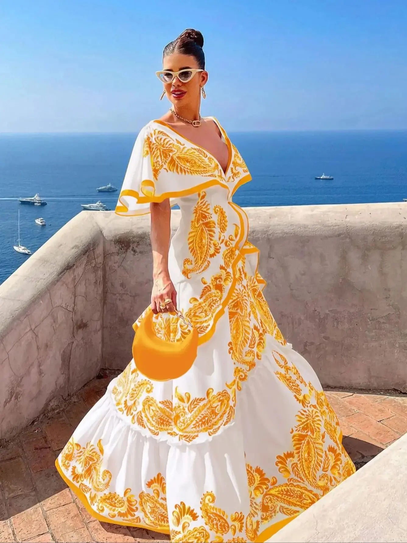 New Shadow Cap Midi Dresses Women Cloak Sleeves Dress V Neck Halter Boho Summer Party Evening Female Vestidos Robe Summer