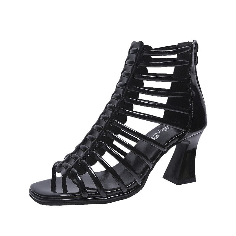 Women's Sexy Roman Sandals 2022 Summer New Fashion Open Toe Gladiator High Heels Hollow Outdoor Rhinestone Thick Heel Sandalias