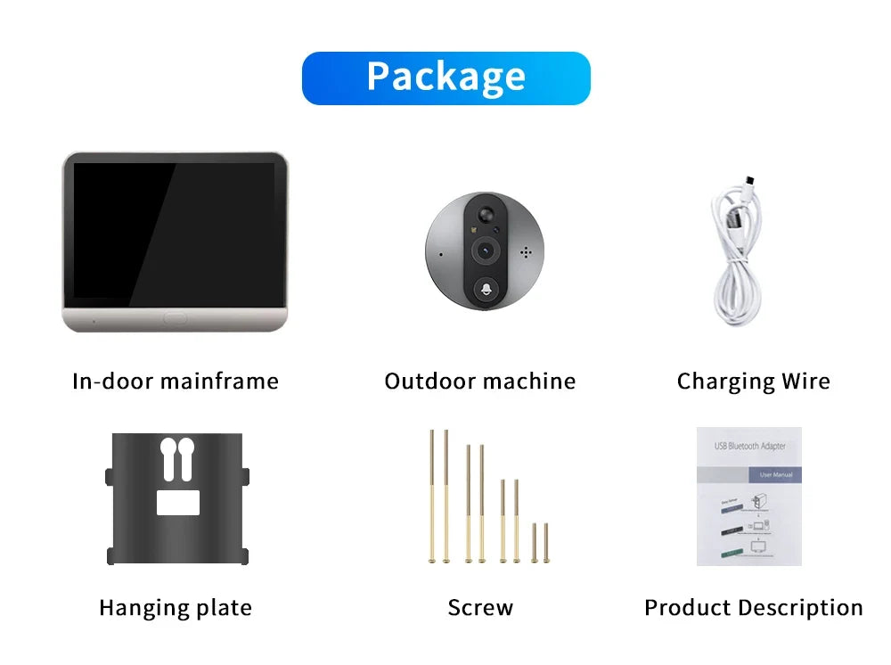 4.3 inch 2MP Tuya APP WiFi Doorbell Visual Door Peephole Video Eye Night PIR Home Security Wireless Intercom For IOS Android