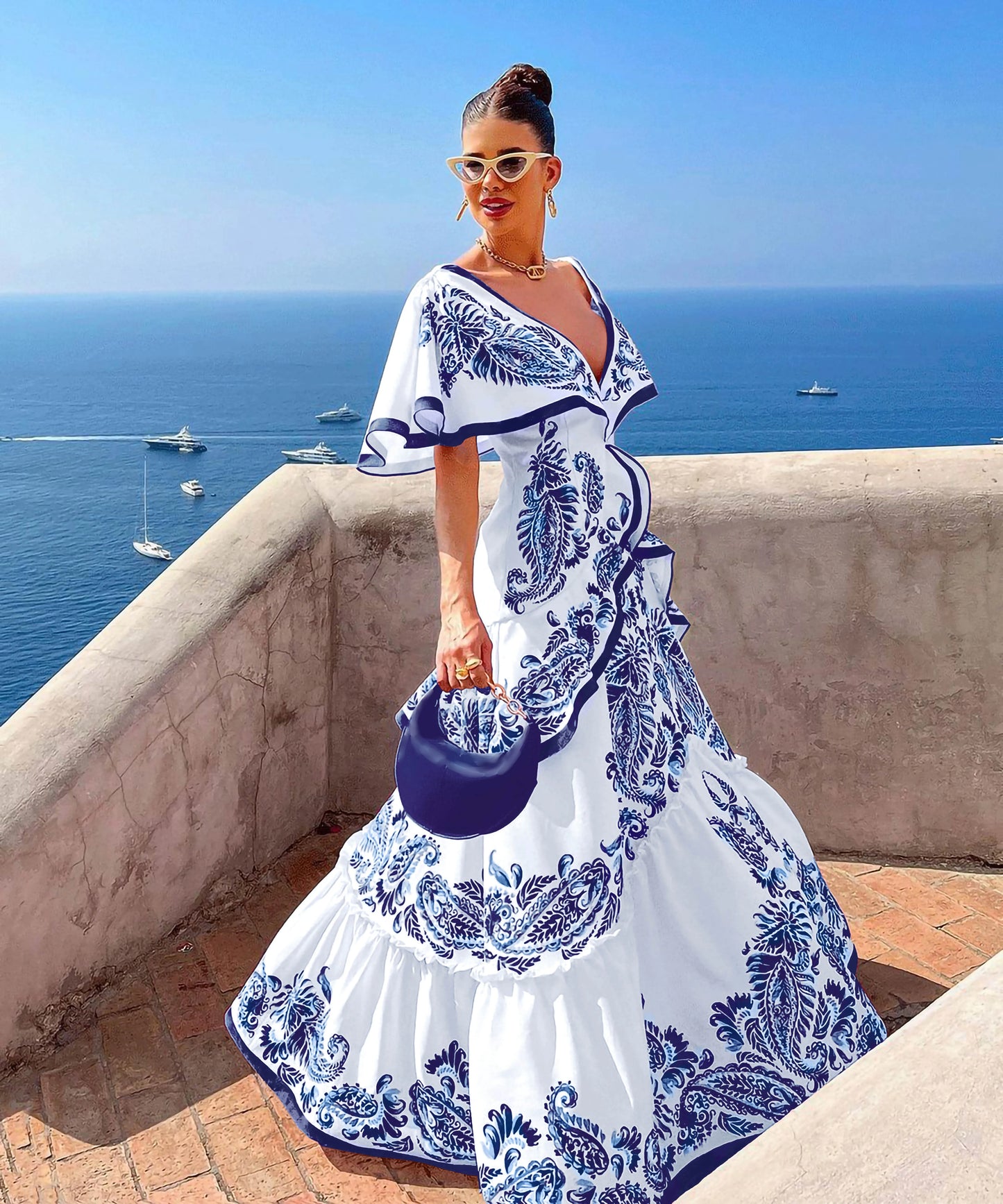 New Shadow Cap Midi Dresses Women Cloak Sleeves Dress V Neck Halter Boho Summer Party Evening Female Vestidos Robe Summer