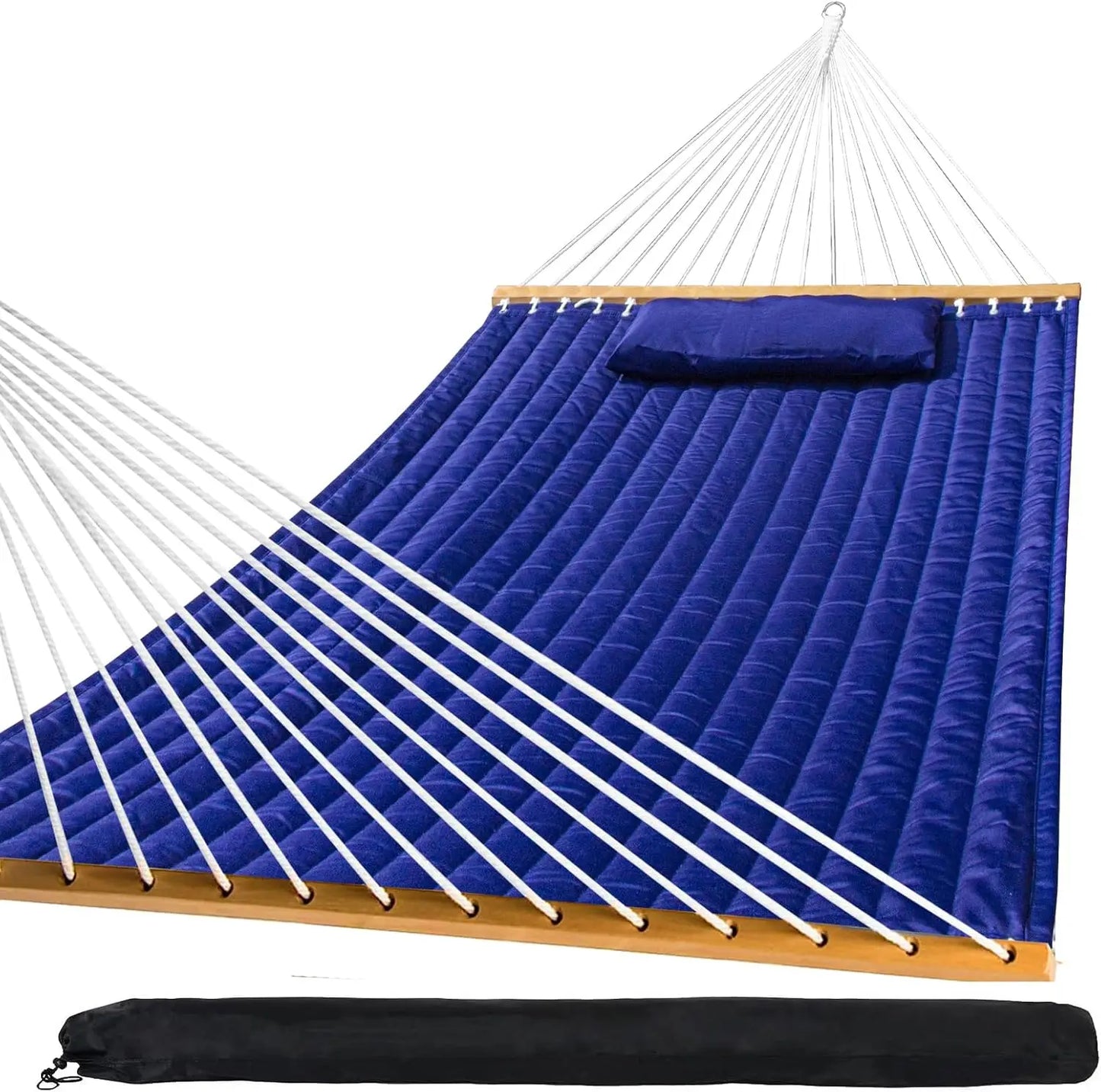 Outdoor Quilted Fabric Hammock with Spreader Bars and Detachable Pillow and Chains,Outdoor Patio Backyard Poolside