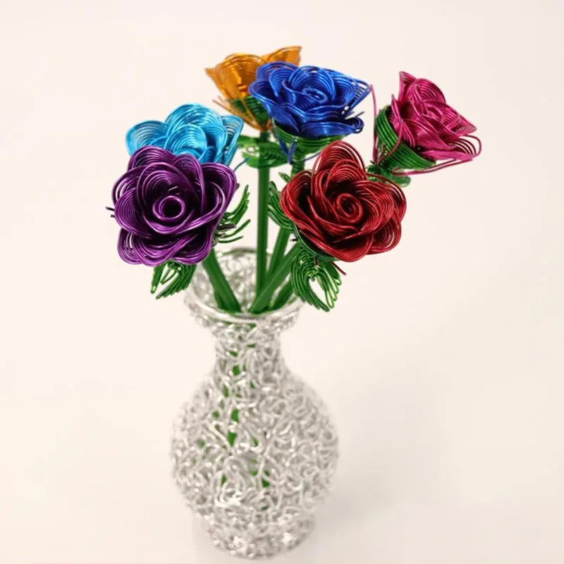 Aluminum Wire Eternal Rose Decoration (1 Piece) - Creative Eternal Love Artificial Flower DIY For Valentine's Day Wedding