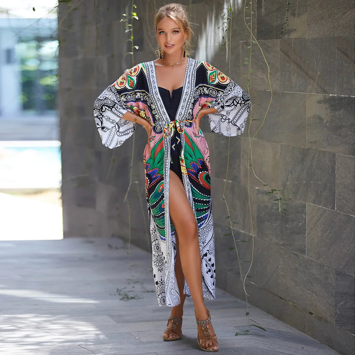 WeHello New European and American Cotton Belt Beach Cover Up Sunscreen Cardigan Women's Swimwear Bikini Outwearutwear
