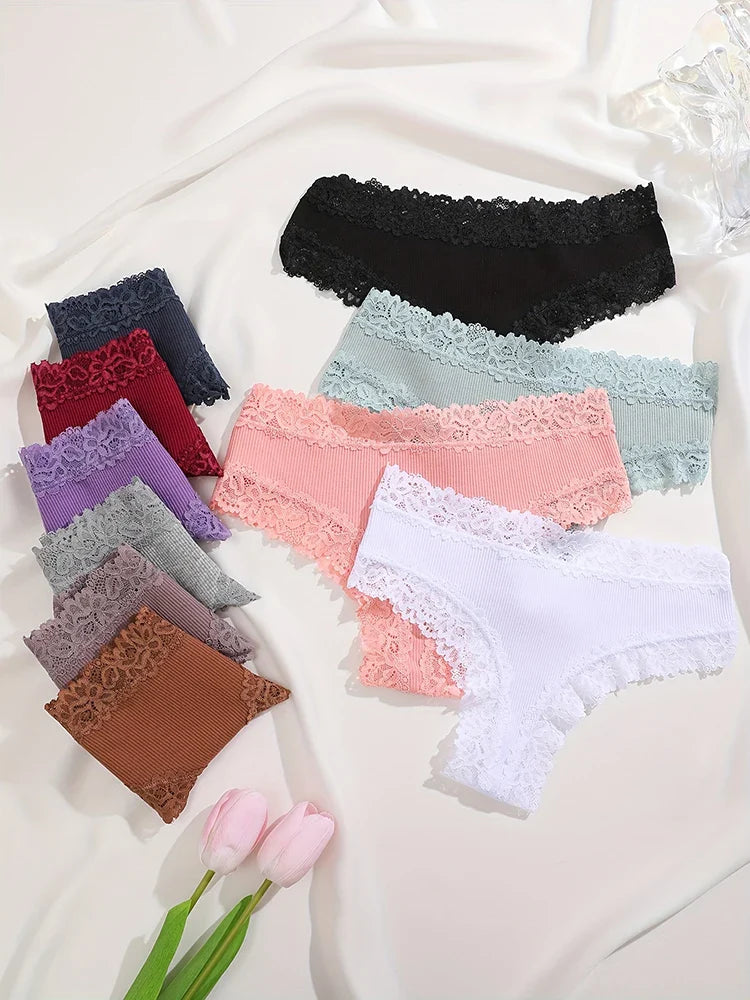 6PCS/Set Women Sexy Lace Brazilian Panties, Low-Waist Elastic Underwear S-XL.