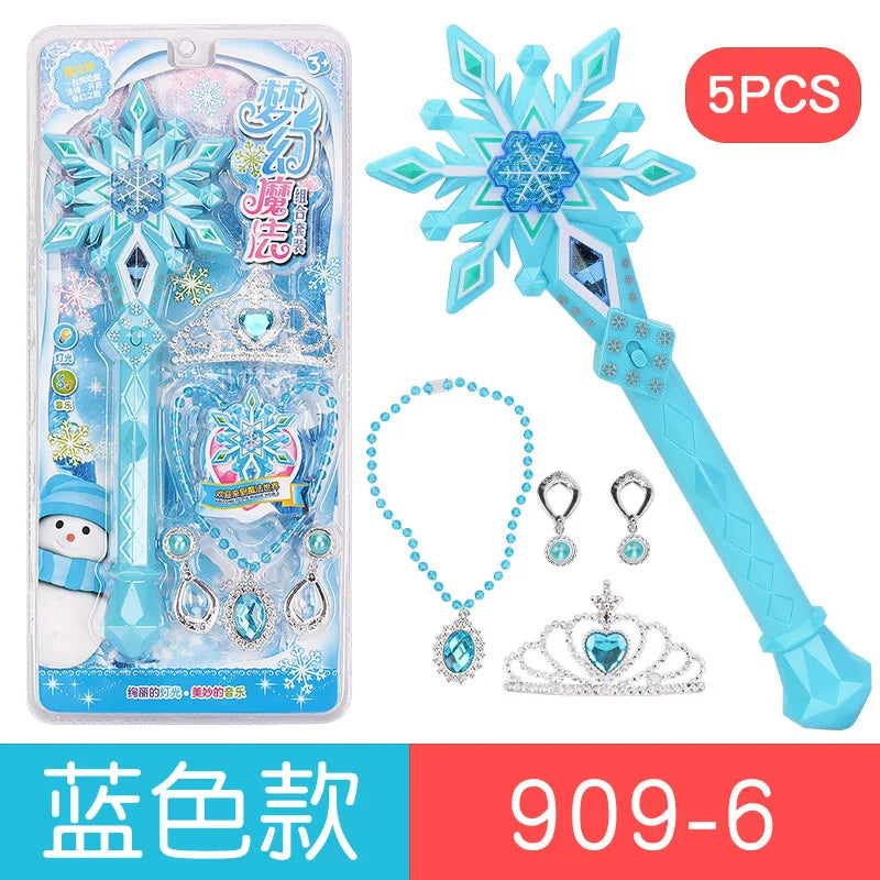 Disney girls frozen snowflake princess elsa Music Magic wand Ring crown box set Makeup Toys Birthday Christmas Gift