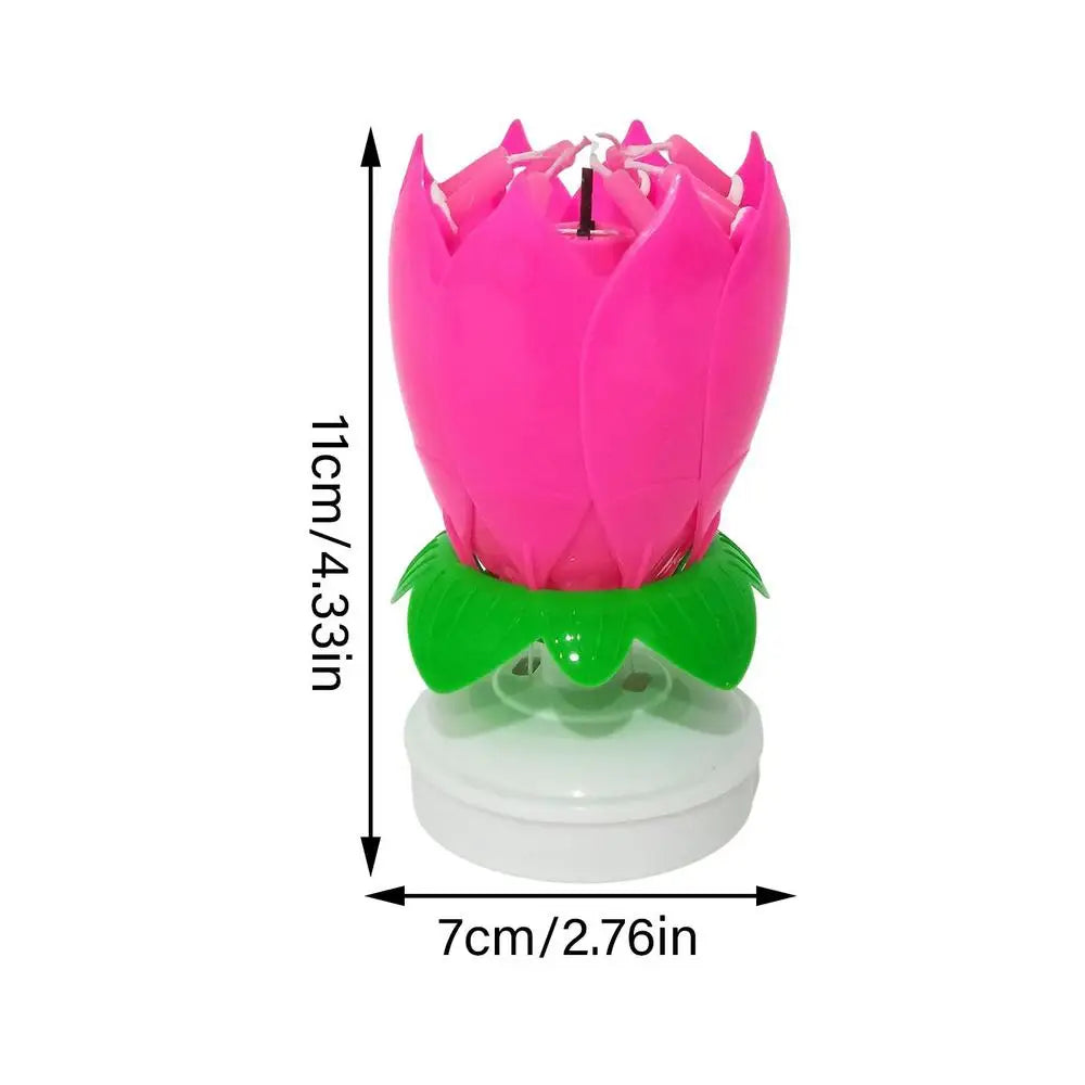 Innovative Party Cake Candles Musical Rotating Lotus Flower Flat Bottom Rotating Electronic Candle Birthday Cake Music Candles