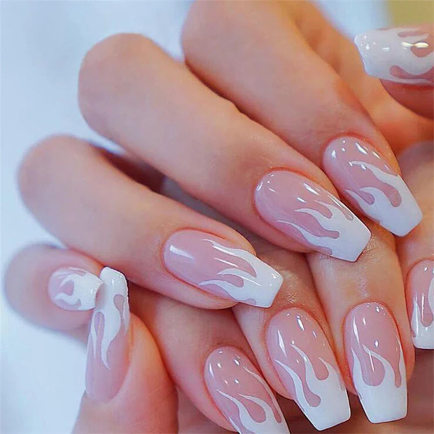 24Pcs/Set American Almond Christmas Wearing False Nails Full Coverage Press on Nails Removable Adhesive Acrylic Fake Nails Tips