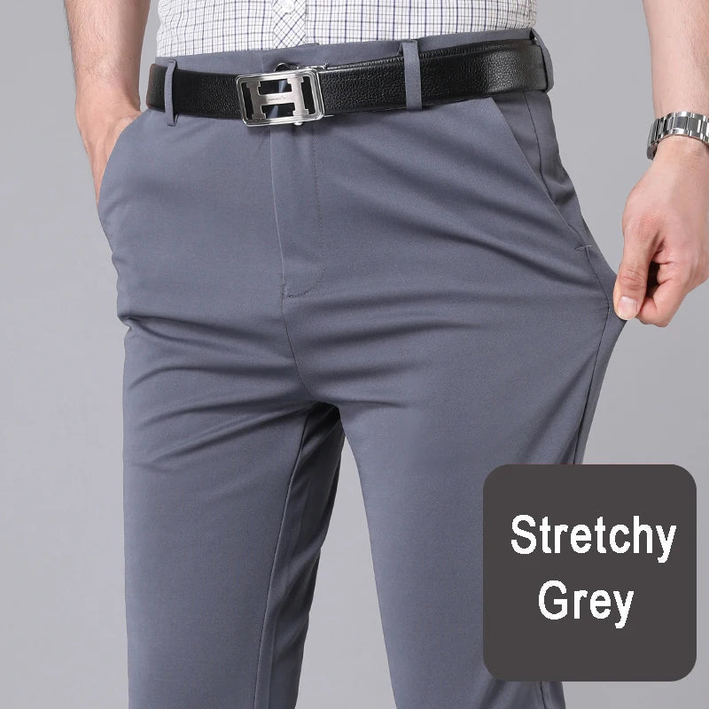 Male Pants Stretch Solid  Casual  Trousers  Quick Dry  Straight Pants