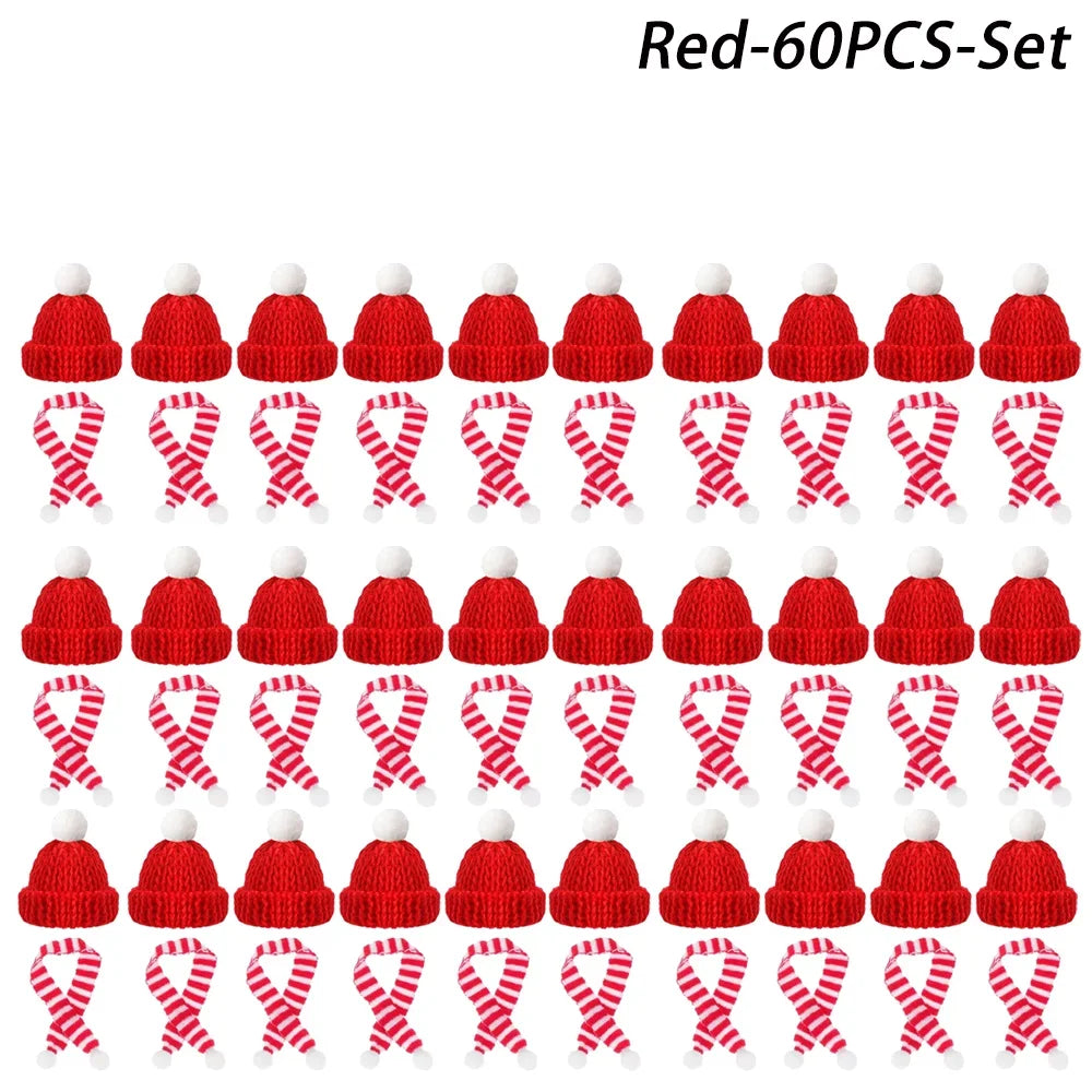 Mini Santa Hat & Scarf 2024 New Christmas Costume for Cat Rabbit Doll Lollipop Bottle DIY Xmas Party Dinner Decoration