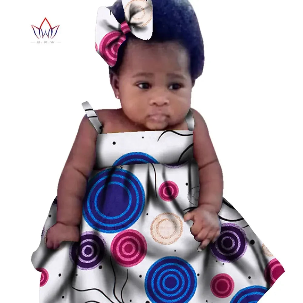 New African Dresses Baby Girl Batik Print Head Wrap Headband Bow Trendy Girl Fashion