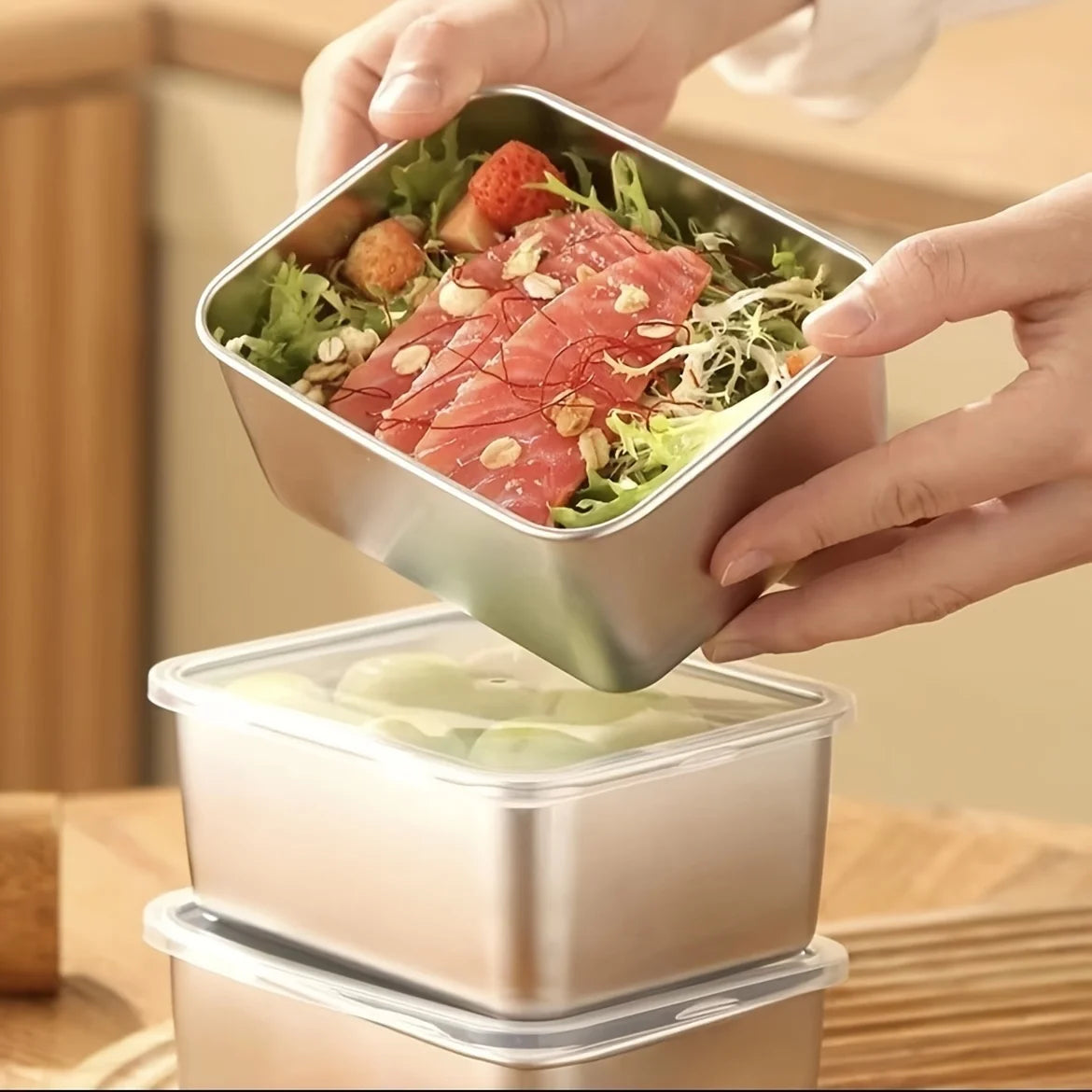 6-Piece Stainless Steel Food Storage Containers Set With Lids - Leakproof, Stackable & Reusable For Camping, Picnics, School.